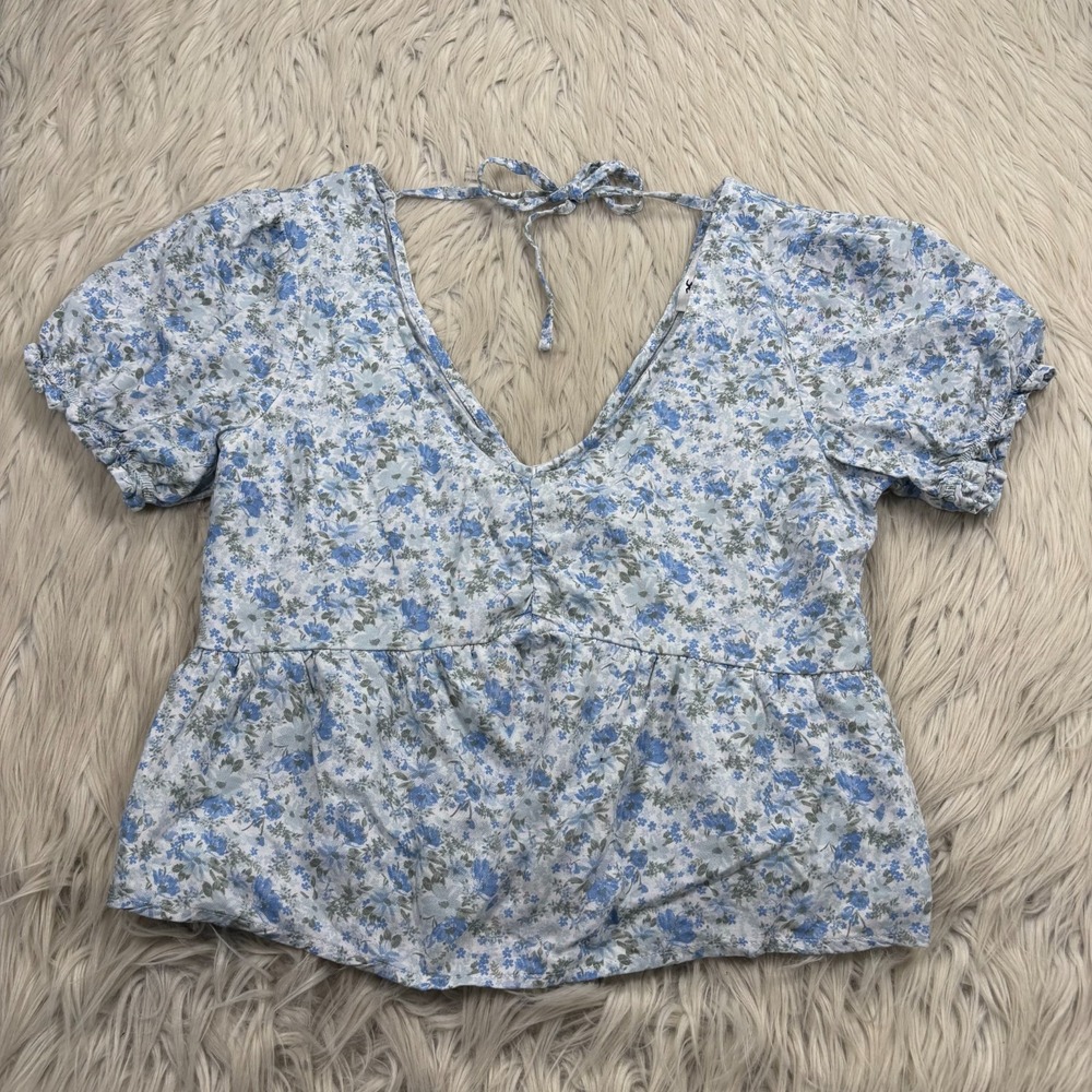 Hollister Women's S Blue Floral Empire Babydoll Top Milkmaid Cottagecore